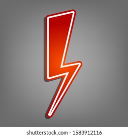 Lightning Icon sign. Flat red icon with linear white icon with gray shadow at grayish background. Illustration.