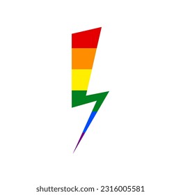 Lightning Icon sign. Rainbow gay LGBT rights colored Icon at white Background. Illustration.