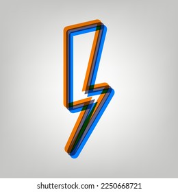 Blitzsymbol. Starkes Symbol auf grauem Hintergrund in Orange, Azurblau und alten Lavendelfarben. Illustration.