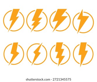 Lightning icon symbol in various style. Electric sign and symbol. Thunder vector set on white background. Vector illustration. EPS 10