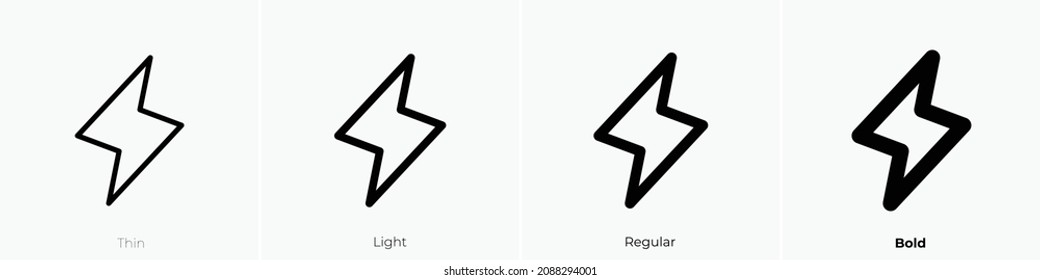 Lightning Icon. Thin, Light Regular And Bold Style Design Isolated On White Background