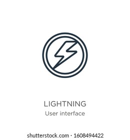 Lightning icon. Thin linear lightning outline icon isolated on white background from user interface collection. Line vector sign, symbol for web and mobile