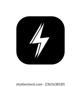 Lightning icon vector in black square. Thunderbolt sign symbol