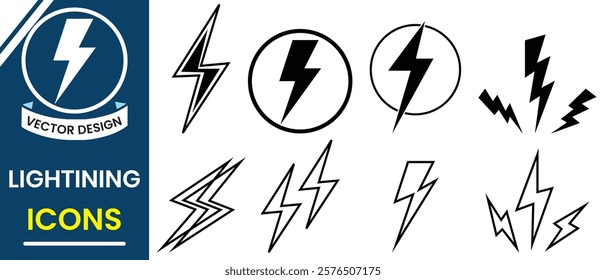 Lightning icon, vector, electric icon vector, flash, thunder light set design. Lightning bolt icon, vector illustration. Thunder light vector illustration.
