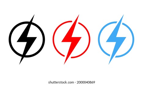 Lightning icon. Vector energy thunder bolt sign in a circle. Power symbol isolated on a white background.