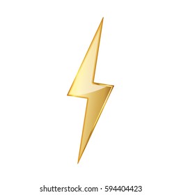 Lightning icon. Vector illustration. Golden lightning icon isolated on white background.