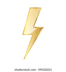 Lightning icon. Vector illustration. Golden lightning icon isolated on white background.