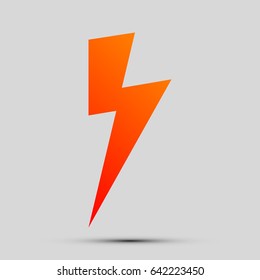 Lightning icon. Vector. Orange, red-yellow icon with shadow on gray background.