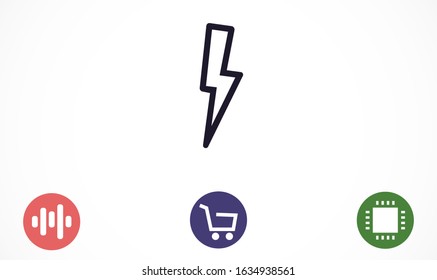 Lightning Icon vector. Perfect Black pictogram illustration on white Lightning electric power vector logo design element. Set Lightning bolt. Thunderbolt