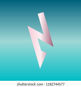 Lightning icon. Vector. Pink bronze gradient icon at turquoise gradient background.
