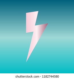 Lightning icon. Vector. Pink bronze gradient icon at turquoise gradient background.