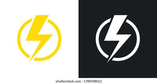 Lightning icon, vector. Two-tone version on black and white background