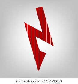 Lightning icon. Vector. Vertically divided icon with colors from reddish gradient in gray background with light in center.