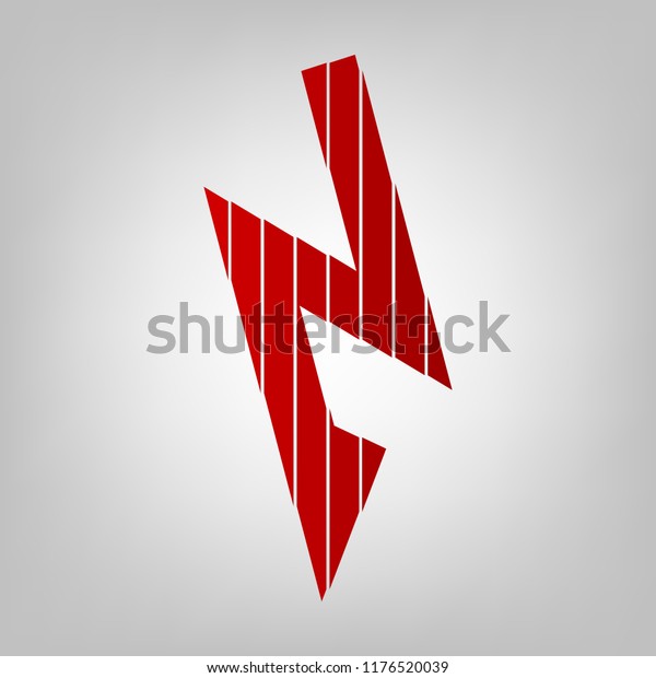 Lightning icon. Vector. Vertically divided icon\
with colors from reddish gradient in gray background with light in\
center.