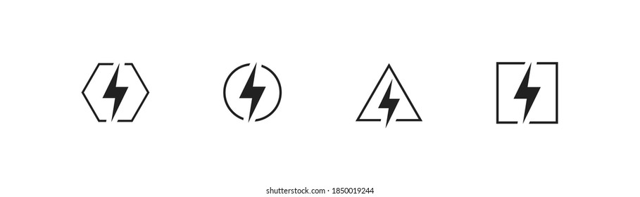 Lightning icon. Warning power sign. Electric bolt triangle symbol. Danger flash in vector flat style.