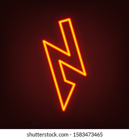 Lightning icon. Yellow, orange, red neon icon at dark reddish background. Illumination. Illustration.