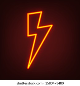 Lightning icon. Yellow, orange, red neon icon at dark reddish background. Illumination. Illustration.