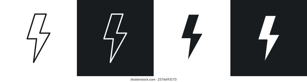 Lightning icons collection in black and white solid and line style