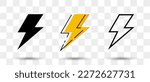Lightning icons collection in different style with shadow. Set of thunderbolt icons