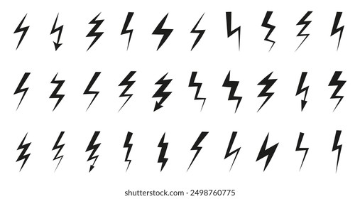 Lightning icons collection. Set of different thunder storm icons