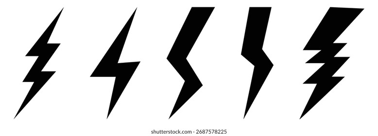 Ícones de raio. Sinal de flash de linha e glifo. Ícone de raio do raio do raio do raio da estrutura de tópicos. Ilustração vetorial. Eps 10.