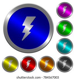 Lightning icons on round luminous coin-like color steel buttons