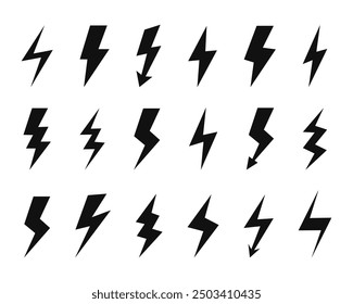 Lightning icons set. Bolt symbol. Vector illustration.
