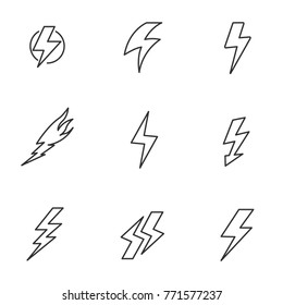 Lightning icons set. Line with Editable stroke