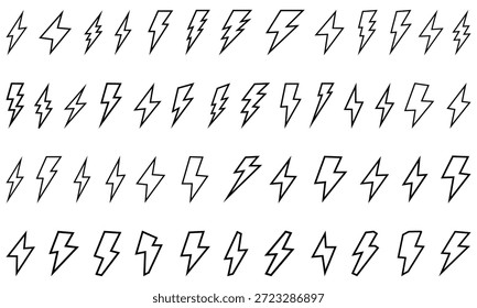 Lightning Icons Set, Minimal Lightning Bolt Icon Set Featuring Varied Angles And Shapes, Clean Black Strokes On White Background.