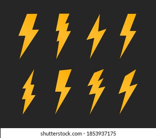 Lightning icons set on black background in flat style. Vector illustration