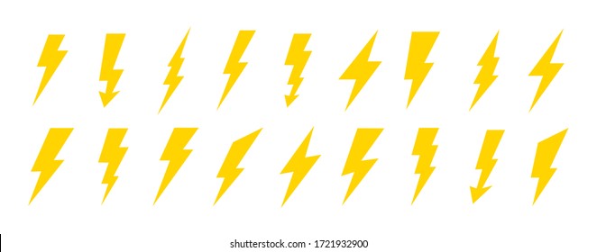 Lightning icons set. Thunder and Bolt. Flash icon. Lightning bolt. Black and yellow silhouette. Vector Illustration.
