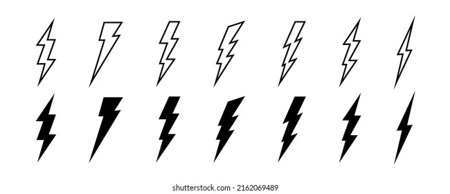 Lightning icons set. Thunderbolt icons. Ligtning bolt icons collection. Electricity symbols. Vector graphic EPS 10