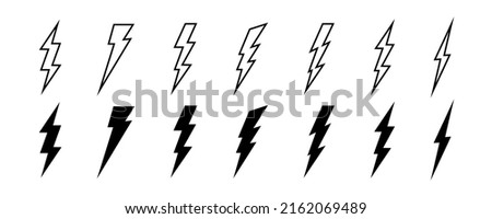 Lightning icons set. Thunderbolt icons. Ligtning bolt icons collection. Electricity symbols. Vector graphic EPS 10