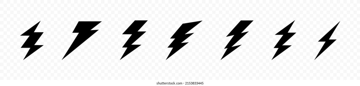 Lightning icons. Lightning vector icon set isolated on transparent background. Flash icons collection. Vector illustration EPS 10