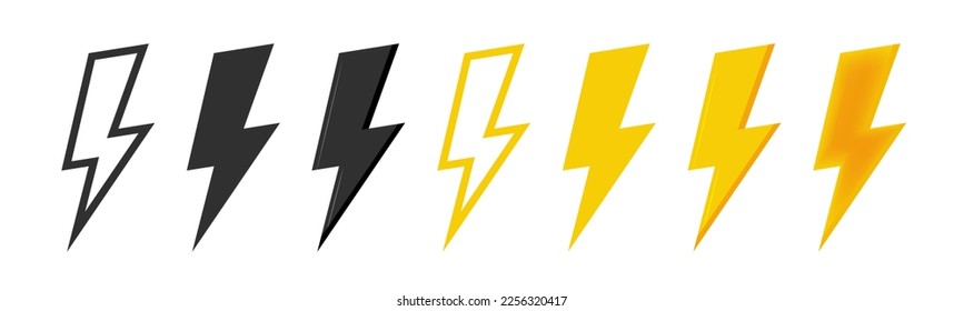 Blitzsymbole, Vektorgrafik. Moderne, flache Illustration. Leuchtblitz-Symbol-Set