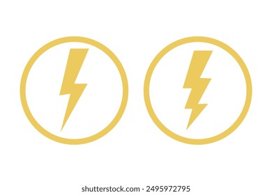 Lightning icons vector set. Thunder and Bolt. Flash icon. Lightning bolt yellow silhouette with black frame in cartoon style.