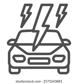 Lightning impact car vehicle line icon, insurance event concept. Vector graphics. Automobile damage hit by lightning sign on white background, outline style icon for mobile or web design