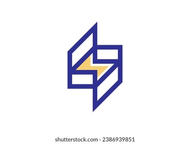 lightning with infinity logo. flash energy bolt outline style concept icon vector illustration.