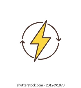 Lightning inside Arrows colored icon - vector Renewable Energy yellow concept sign