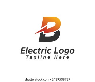 Lightning with Letter B Minimal  Logo Design Template.