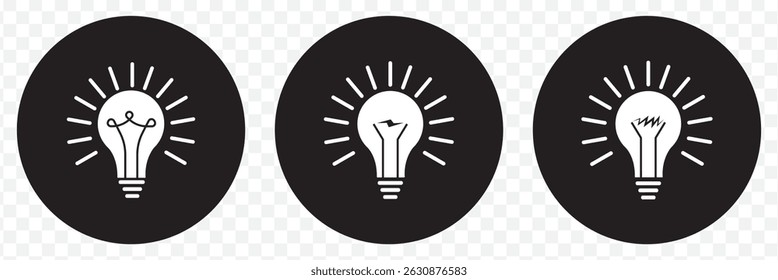 Lightning in light bulb icon set. Light bulb symbol with a lightning bolt inside. Vector illustration on Transparent Background. EPS 10.