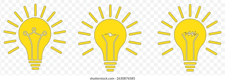 Lightning in light bulb icon set. Light bulb symbol with a lightning bolt inside. Vector illustration on Transparent Background. EPS 10.