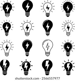 Lightning in light bulb icon Silhouette. Light bulb symbol with a lightning bolt inside. Vector illustration.