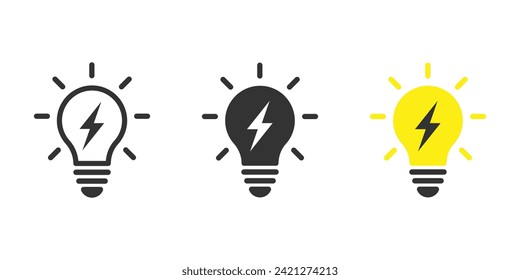 Lightning in light bulb icon. Light bulb symbol with a lightning bolt inside. Vector illustration.