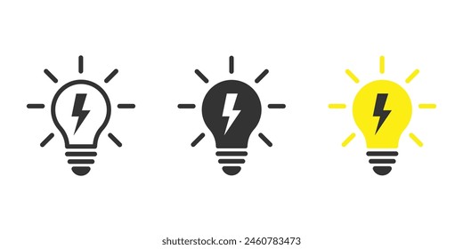 Lightning in light bulb icon. Light bulb symbol with a lightning bolt inside. Vector illustration.