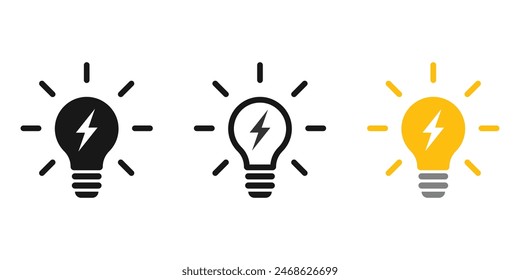 Lightning in light bulb icon. Light bulb symbol with a lightning bolt inside. Vector illustration.