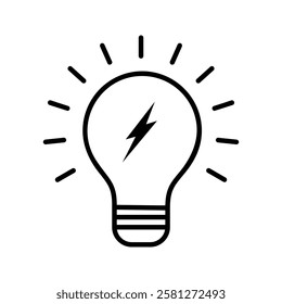 Lightning in light bulb icon. Light bulb symbol with a lightning bolt inside. Vector illustration.