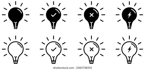 Lightning in light bulb icon. Light bulb symbol with a lightning bolt inside. Vector illustration.