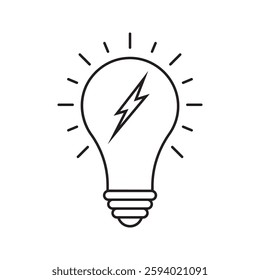 Lightning in light bulb icon. Light bulb symbol with lightning bolt inside. Vector illustration.