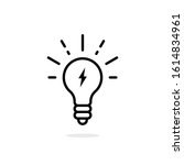 lightning in light bulb thin line icon. lineart flat stroke invention logotype graphic art design isolated on white background. concept of simple sign or label for modern info education or elearning